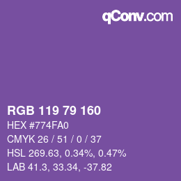 Color code: RGB 119 79 160 | qconv.com