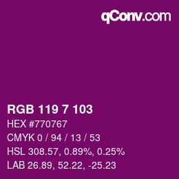 Color code: RGB 119 7 103 | qconv.com