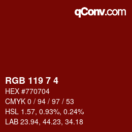 Color code: RGB 119 7 4 | qconv.com