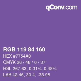 颜色代码: RGB 119 84 160 | qconv.com