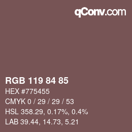 Color code: RGB 119 84 85 | qconv.com