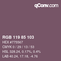 Color code: RGB 119 85 103 | qconv.com