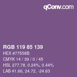 颜色代码: RGB 119 85 139 | qconv.com