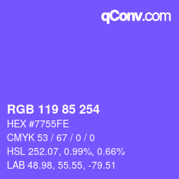 Code couleur: RGB 119 85 254 | qconv.com