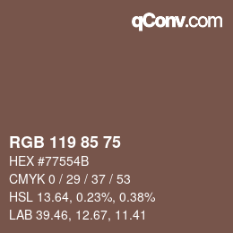 颜色代码: RGB 119 85 75 | qconv.com