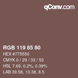 Color code: RGB 119 85 80 | qconv.com