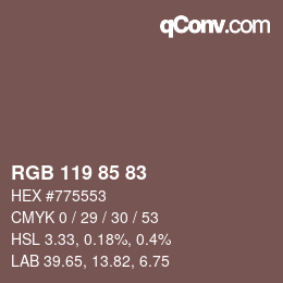Color code: RGB 119 85 83 | qconv.com
