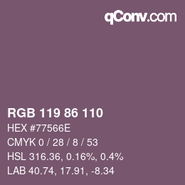 Color code: RGB 119 86 110 | qconv.com