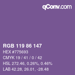 Color code: RGB 119 86 147 | qconv.com
