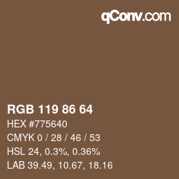 Color code: RGB 119 86 64 | qconv.com