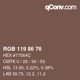 Color code: RGB 119 86 76 | qconv.com