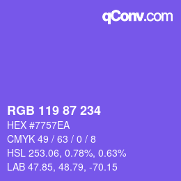 Color code: RGB 119 87 234 | qconv.com