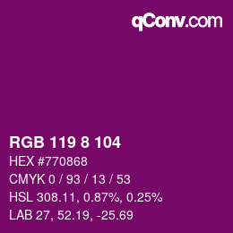 Color code: RGB 119 8 104 | qconv.com