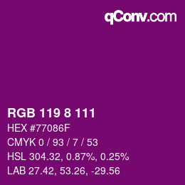 Color code: RGB 119 8 111 | qconv.com