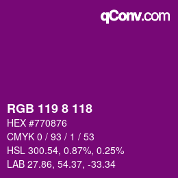 颜色代码: RGB 119 8 118 | qconv.com