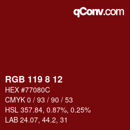 Color code: RGB 119 8 12 | qconv.com