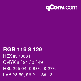 Color code: RGB 119 8 129 | qconv.com
