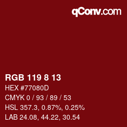 Color code: RGB 119 8 13 | qconv.com