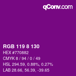 Color code: RGB 119 8 130 | qconv.com