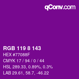 颜色代码: RGB 119 8 143 | qconv.com
