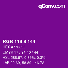 Color code: RGB 119 8 144 | qconv.com