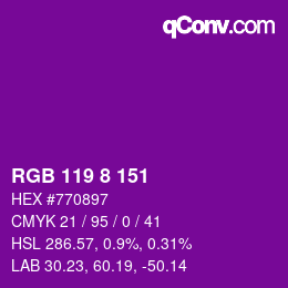 Color code: RGB 119 8 151 | qconv.com