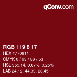 カラーコード: RGB 119 8 17 | qconv.com