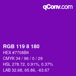 Color code: RGB 119 8 180 | qconv.com