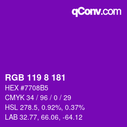 颜色代码: RGB 119 8 181 | qconv.com
