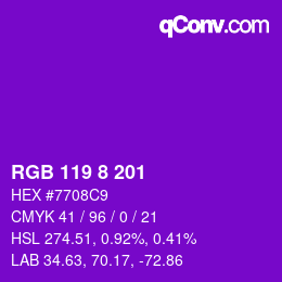 Color code: RGB 119 8 201 | qconv.com
