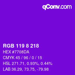 Color code: RGB 119 8 218 | qconv.com