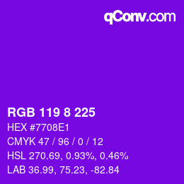 カラーコード: RGB 119 8 225 | qconv.com