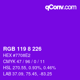 カラーコード: RGB 119 8 226 | qconv.com