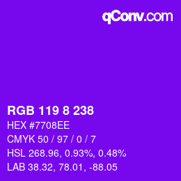 Color code: RGB 119 8 238 | qconv.com