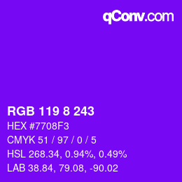 Color code: RGB 119 8 243 | qconv.com