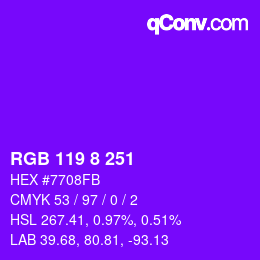 カラーコード: RGB 119 8 251 | qconv.com