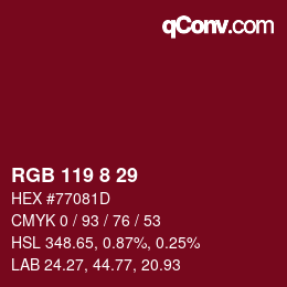 Color code: RGB 119 8 29 | qconv.com