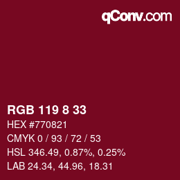 Color code: RGB 119 8 33 | qconv.com