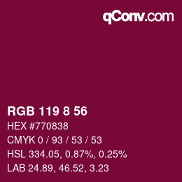 Color code: RGB 119 8 56 | qconv.com