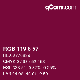 Color code: RGB 119 8 57 | qconv.com