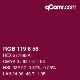 Color code: RGB 119 8 58 | qconv.com