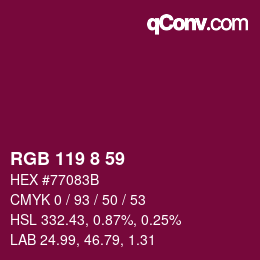 Color code: RGB 119 8 59 | qconv.com
