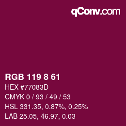 Color code: RGB 119 8 61 | qconv.com