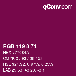 Color code: RGB 119 8 74 | qconv.com