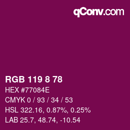 Color code: RGB 119 8 78 | qconv.com