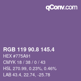 カラーコード: RGB 119 90.8 145.4 | qconv.com