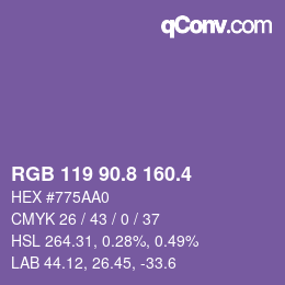 カラーコード: RGB 119 90.8 160.4 | qconv.com