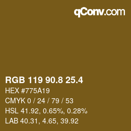 カラーコード: RGB 119 90.8 25.4 | qconv.com