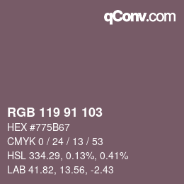Color code: RGB 119 91 103 | qconv.com