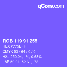 Color code: RGB 119 91 255 | qconv.com